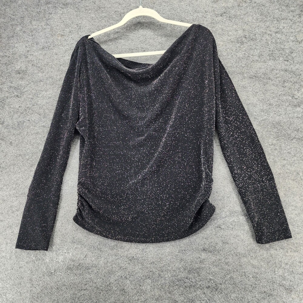 Daytrip Blouse Womens Small Black Long Sleeve One Shoulder
